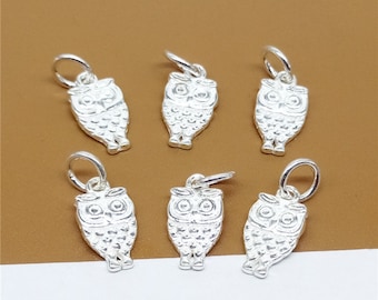 2 Sterling Silver Owl Charms, 925 Silver Owl Charms, Shiny Owl, Bracelet Charm, Necklace Charm