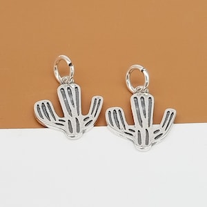 2 Sterling Silver Cactus Charms, 925 Silver Plant Charm, Oxidized Saguaro Charm, Desert Charm, Nature Charm, Bracelet Charm, Necklace Charm