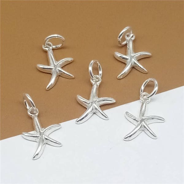 6 Sterling Silver Tiny Starfish Charms, Small Starfish Charms, 925 Silver Starfish Charms, Sterling Silver Starfish Necklace