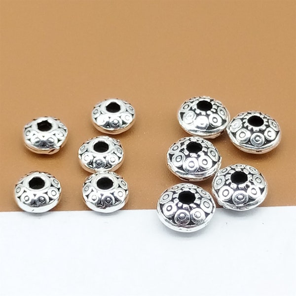 15 perles d'espacement de soucoupe en argent sterling, perles d'espacement de soucoupe en argent 925, perles pour collier, perles d'espacement de bracelet 5,5 mm 6,5 mm