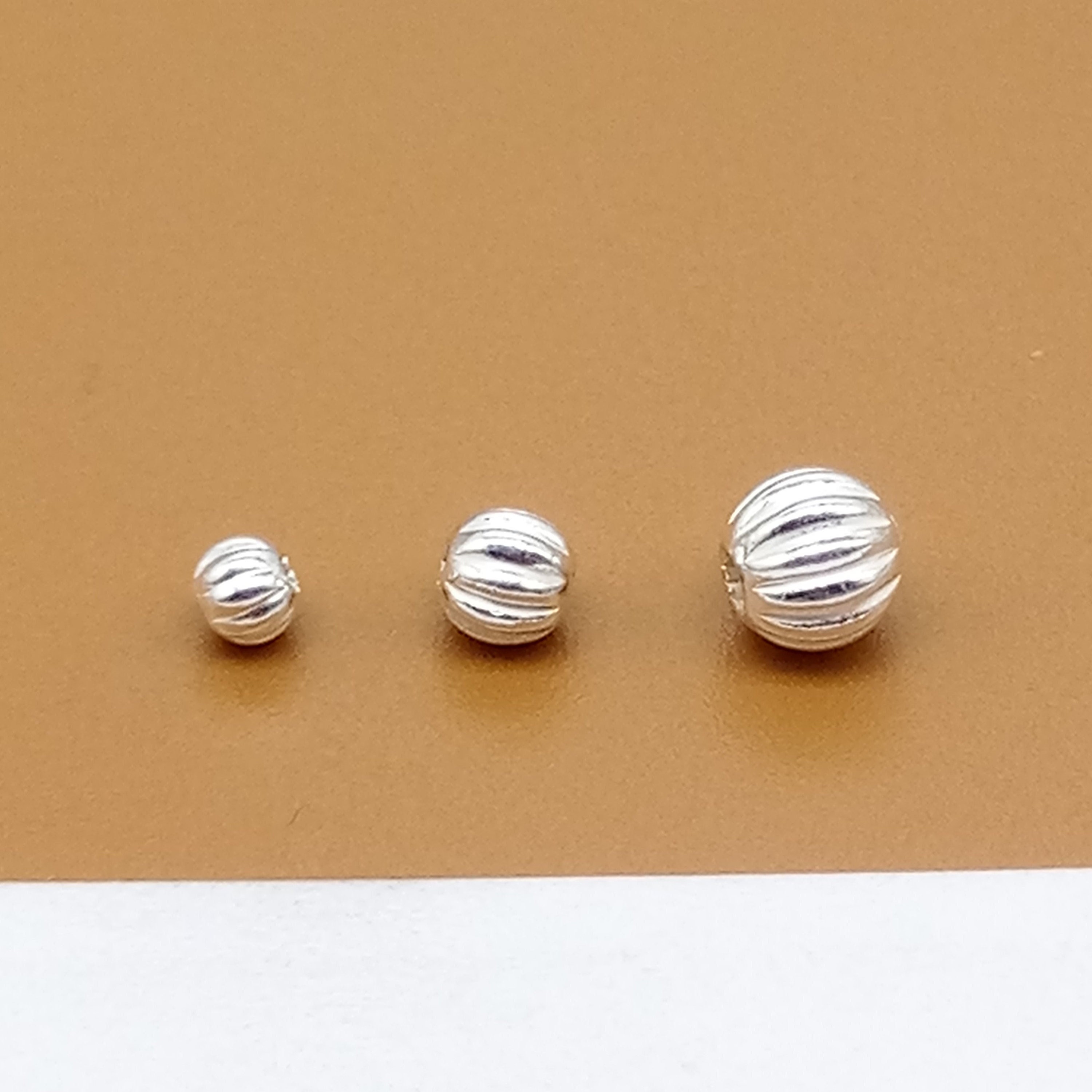 Sterling Silver Corrugated Round Beads Straight Corrugated Etsy