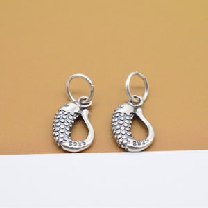 4 Sterling Silver Hook Fish Charms 2-Sided, 925 Silver Fish Small Pendant, Ocean Charm, Sea Charm, Bracelet Charm, Necklace Charm