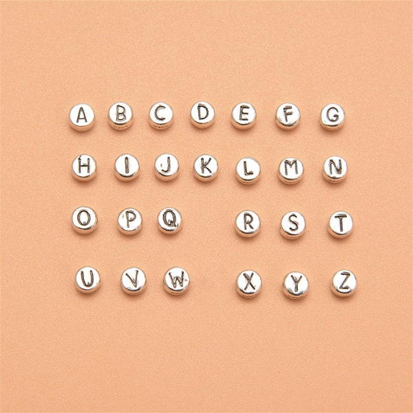 5 perles alphabet recto-verso en argent sterling, perles alphabet en argent 925, perles lettres, perles pour bracelet, perles pour collier