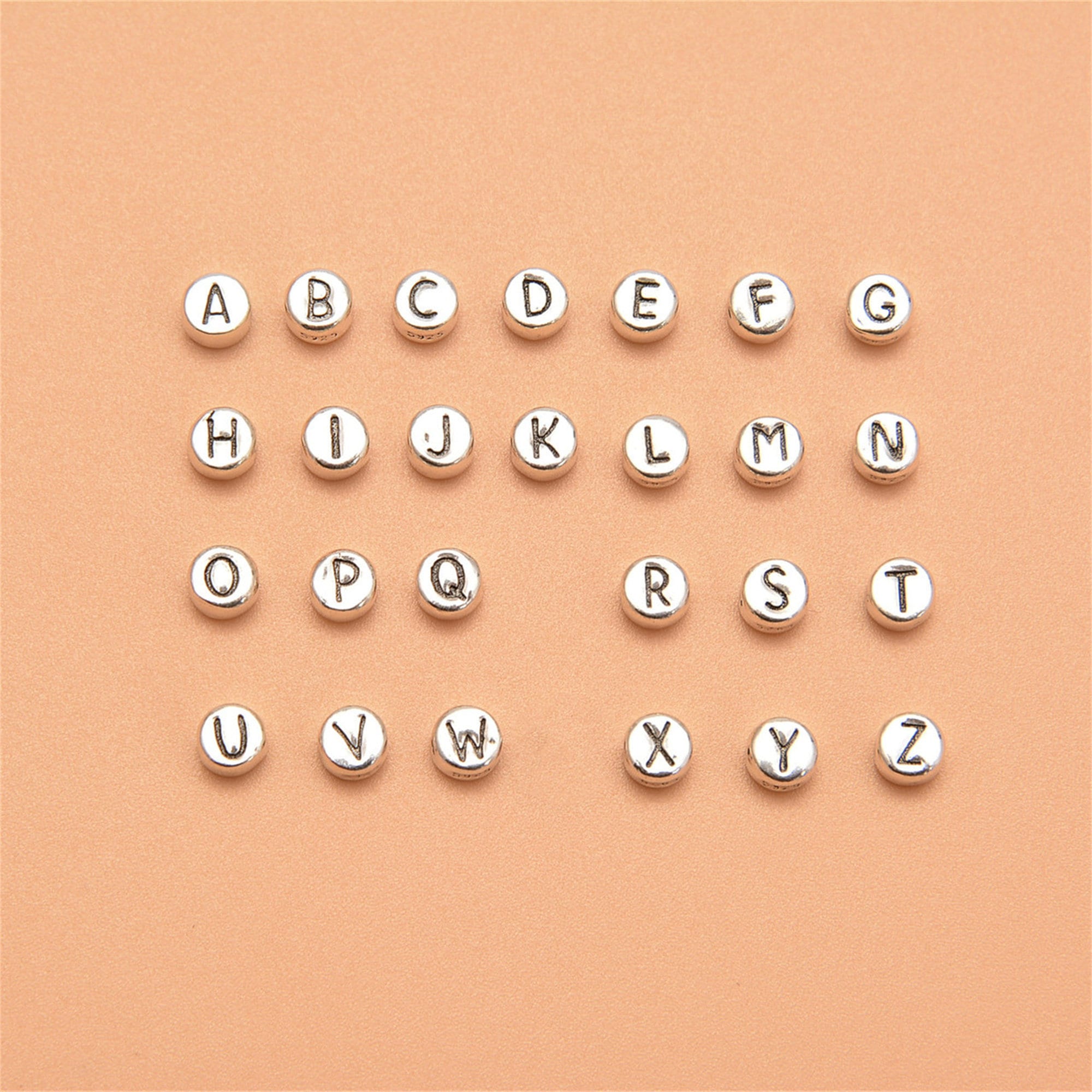 Alphabet Beads 7mm 250/Pkg-White Round With Black Letter, 1 - City