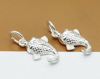 2 Sterling Silber kleine Fisch Charms, glänzende Fisch Charm, 925er Silber Fisch Charm, Seecharme, Ozeancharme, Armbandanhänger, Halskettenanhänger
