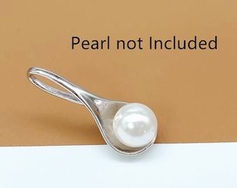 Sterling Silver Spoon Charm Rhodium Plated, 925 Silver Spoon Pendant w/ Cup Peg for Half Drilled Pearl, Kitchen Charm, Necklace Charm