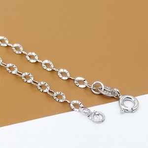Sterling Silver Sparkle Cable Chain with Rhodium Plated, Hammered Cable Chain, 925 Silver Tarnish-free Cable Necklace Chain 16&quot; 18&quot;