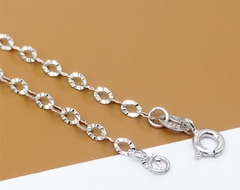 Sterling Silver Sparkle Cable Chain with Rhodium Plated, Hammered Cable Chain, 925 Silver Tarnish-free Cable Necklace Chain 16 18 Inches