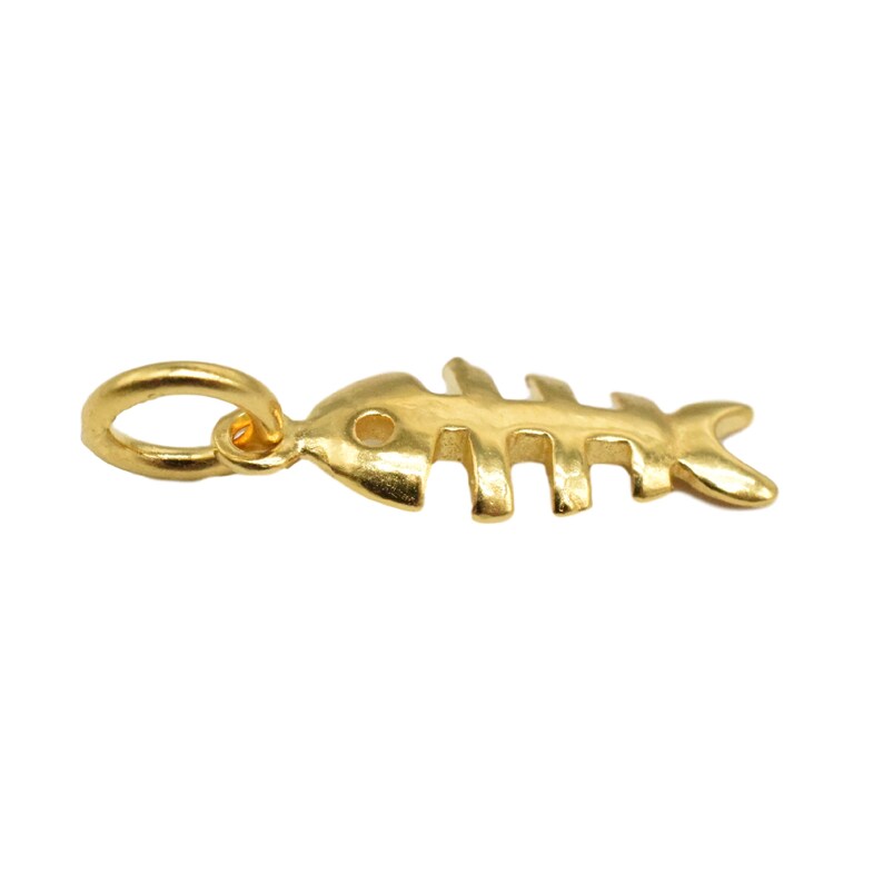 2pcs 18K Gold Vermeil Style Fish Bone Charms 925 Sterling Silver Fish Bone Charm with Heavy 18K Gold Plated Cat Charm Fish Necklace Charm