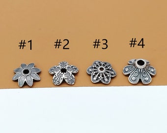 10 Sterling Silver Flower Bead Caps, 925 Silver Lotus Bead Cap, Hollow Floral Bead Cap, Bead Spacer, Bracelet Spacer Bead Cap 7.5mm 8mm