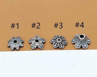 20 Sterling Silver Flower Bead Caps, 925 Silver Lotus Bead Cap, Hollow Floral Bead Cap, Bead Spacer, Bracelet Spacer Bead Cap 7.5mm 8mm