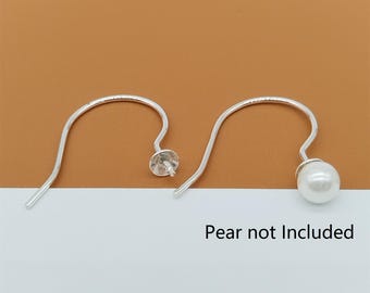 2prs Sterling Silver Ear Wires w/ Cup Peg for Half Drilled Pearl Bead, Earring Wire, Earring Hoos, 925 Silver Ear Wires for Earrings