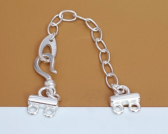 Sterling Silver  Layered Detangler Clasp 2-Strand, 925 Silver Layered Hook Clasp, Necklace Chain Extender, Extension Chain 79mm