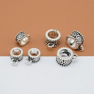 5 Sterling Silver Spiral Bail Beads w/ Closed Ring, 925 Silver Swirl Bail Bead, Spiral Bead, Bail Charm, Large Hole Bead 5.5mm 7mm