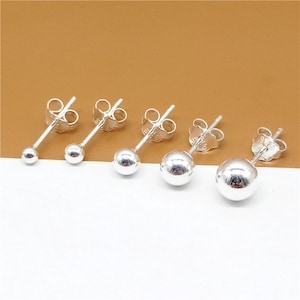 10prs Sterling Silver Ball Stud Earring Posts, Round Ball Bead Earring, 925 Silver Ear Studs w/ Stopper 1.5mm 2mm 2.5mm 3mm 4mm 5mm 6mm 8mm