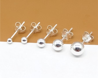 5prs Sterling Silver Ball Stud Earring Posts, Round Ball Bead Earring, 925 Silver Ear Studs w/ Stopper 1.5mm 2mm 2.5mm 3mm 4mm 5mm 6mm 8mm