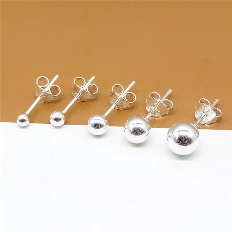 10prs Sterling Silver Ball Stud Earring Posts Round Ball Bead Etsy
