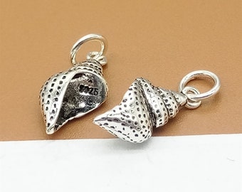 2 Sterling Silber Muschel Charm, 925er Silber Muschel Charm, Ozean Charme, Meer Charm für für Halskette Armband Ohrring