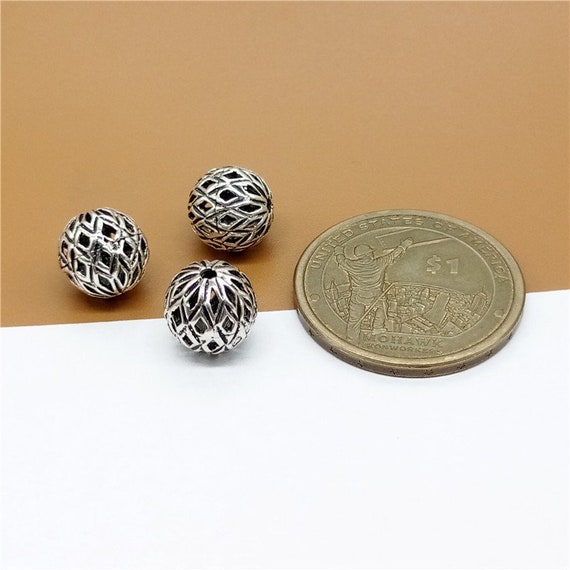 4 Sterling Silver Hollow Bow Knot Round Ball Beads 925 Silver 10mm
