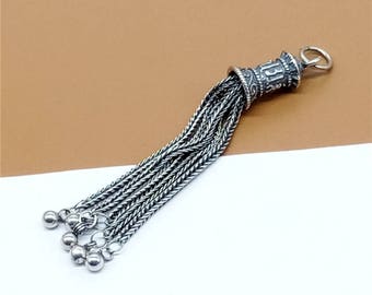 Charm OM pompon en argent sterling, pour collier pompon en argent sterling, pendentif pompon chaîne en argent 925, pompon Om mani padme hum