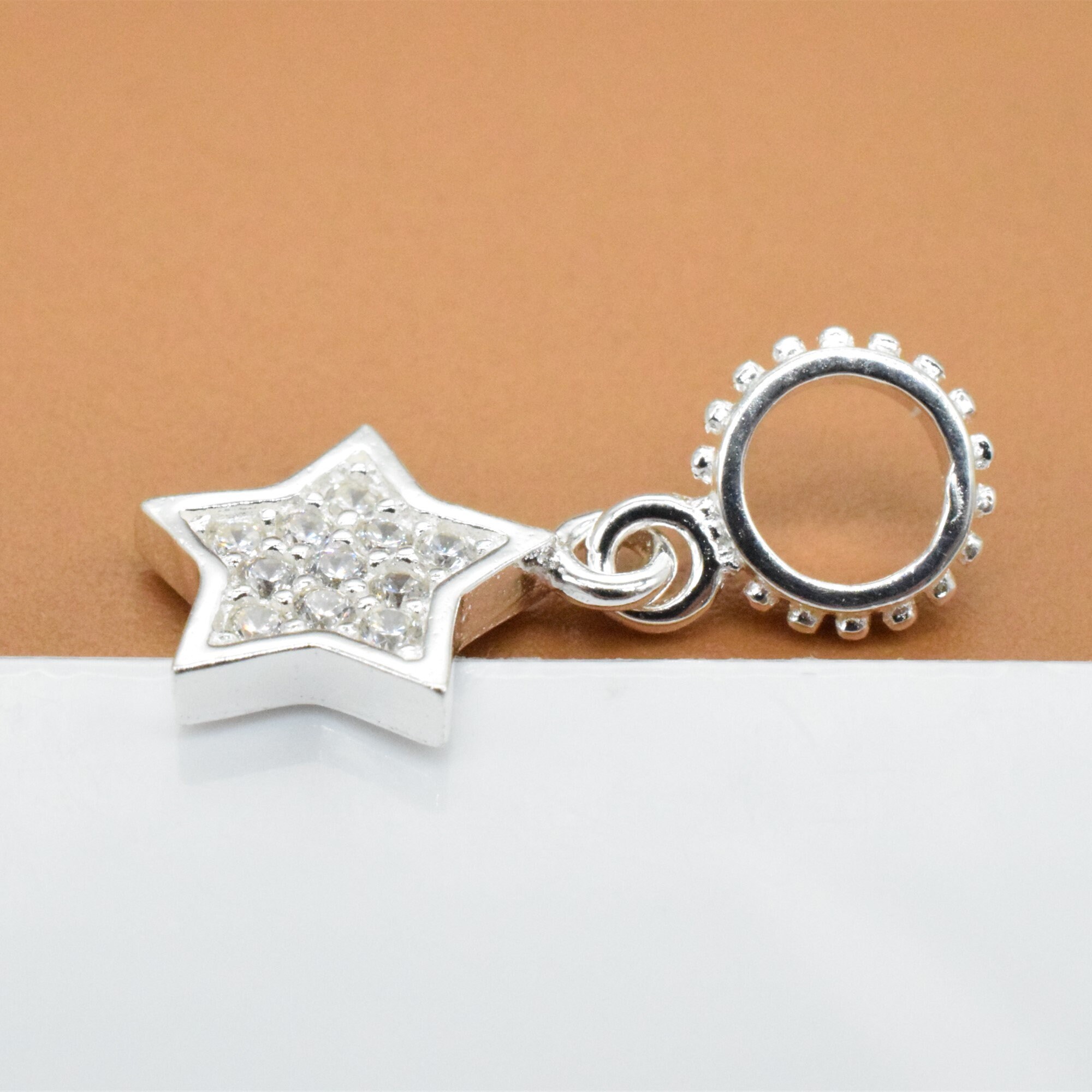 2 Sterling Silver Star Charms Rhodium Plated W/ CZ 925 Silver Etsy