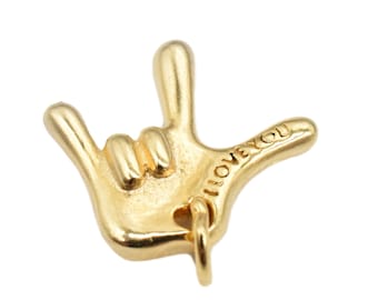 18K Gold Vermeil Style I Love You Hand Sign Charm, 18K Gold Plated over 925 Sterling Silver Hand Signal Charm, Hand Symbol Charm