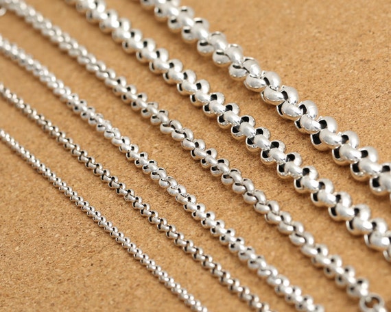 Sterling Silver Rolo Chain, 925 Silver Belcher Chain, Rolo