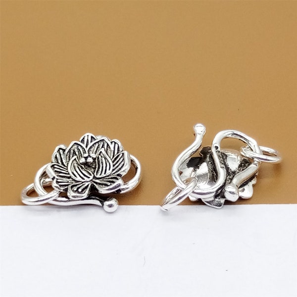 3 Sterling Silver Lotus Connectors, Lotus Flower Connector, 925 Silver Lotus Connector with Jump Rings, Bracelet Clasp Connector