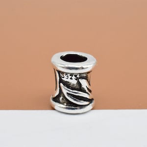 2 Sterling Silver Bamboo Barrel Beads, 925 Silver Leaf Beads, Bracelet Spacer Barrel Bead, Bamboo Bead, Bracelet Bead, Spacer Bead