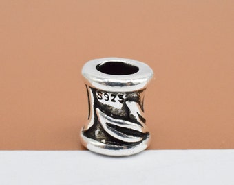 Cuenta de barril de bambú de plata de ley, cuentas de hoja de plata 925, cuenta de barril espaciadora para pulsera, cuenta de bambú, cuenta para pulsera, cuenta espaciadora