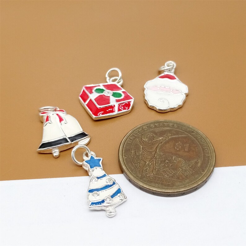 Santa Claus Charm Sock Charm Reindeer Charm Present Charm Christmas Tree Charm Bell Charm Sterling Silver Christmas Charms