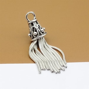 Sterling Silver Tassel Charm, Snake Chain Tassel Pendant for Tassel Necklace, 925 Silver Snake Tassel Charm, Tassel Jewelry