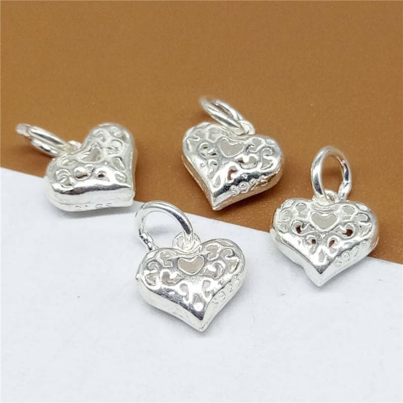 Sterling Heart Charm 925 Silver Heart Hollow Charm -JH2 Heart Charm for Necklace Bracelet Earring 5 Sterling Silver Tiny Love Heart Charm