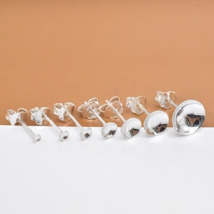 10prs Sterling Silver Round Bezel Cup Earring Post w/ Backs, 925 Silver Concave Pad Earring Post, Stud Earring 2mm 2.5mm 3mm 4mm 5mm 6mm 8mm