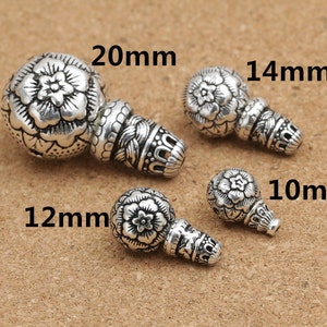 Cuentas de gurú de plata esterlina, fabricación de cuentas de oración de plata esterlina, cuentas de mala budista, cuentas de gurú de flor de plata esterlina de 10 mm, 12 mm, 14 mm y 20 mm
