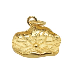 14K Gold Vermeil Style Lotus Leaf Charm, Sterling Silver Lotus Charm w/ One Micron 14K Gold Plated, Leaf Charm, Yoga Charm, Buddhism Charm