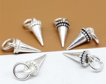 6 Sterling Silver Spike Charms, 925 Silver Spike Charms, Spike Pendants, Punk Charms - JH995