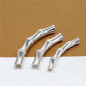2 Sterling Silver Bamboo Tube Beads, Curve Tube, Tubular Bead, 925 Silver Bamboo Tube for Bracelet Spacer Beads