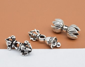 5 Sterling Silver Double Dorje Beads, 925 Silver Dorje Bell Bead, Lotus Vajra Bead, Buddhist Bead, Dorje Bracelet Bead, Buddhism Lotus Bead