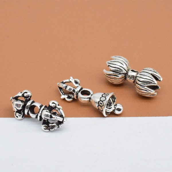 5 Sterling Silver Double Dorje Beads, 925 Silver Dorje Bell Bead, Lotus Vajra Bead, Buddhist Bead, Dorje Bracelet Bead, Buddhism Lotus Bead