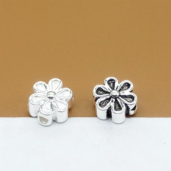 10 Sterling Silver Tiny Daisy Beads 2-Sided, Tiny Flower Beads, 925 Silver Daisy Beads