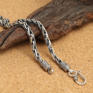 Catena a cauzione in argento sterling, catena a corda intrecciata, collana con catena a corda intrecciata in argento 925, catena spessa 4 mm 18 20 22 24 pollici