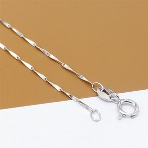 Sterling Silver Dapped Bar Chain w/ Rhodium Plated, 925 Silver Tarnish-free Bar Necklace Chain 0.7mm 16 18 Inches