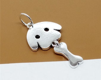 Sterling Silver Dog and Bone Charm, 925 Silver Dog Bone Charms