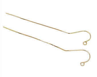 14K Gold Vermeil Style U Earring Threaders, 925 Silver Ear Thread with Heavy 14K Gold Plated, Box Chain Earring, Earring Component
