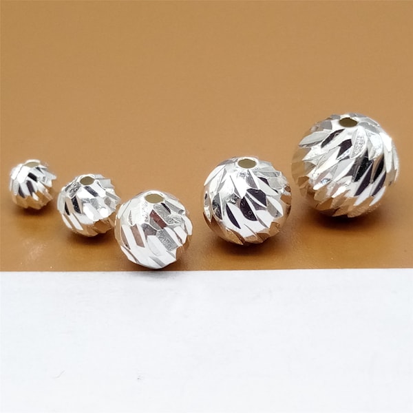 Perle taglio diamante in argento sterling, perline taglio luna, perline stile ondulato, perline rotonde stile zucca argento 925, perline braccialetto