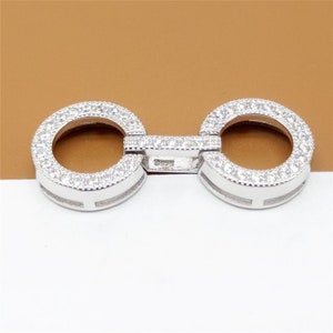 Sterling Silver Double Ring Clasp Connector for Pearl Bracelet Necklace, CZ Clasp, 925 Silver Pearl Clasp, Circle Clasp with Rhodium Plated