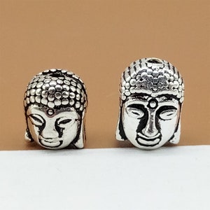 2 Sterling Silver Statue Beads 2-Sided, 925 Silver Buddha Beads, Bracelet Buddha Bead, Buddhism Buddhist Bead, Religious Bead