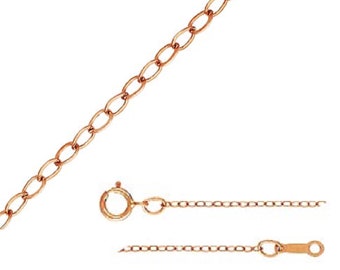 14K Rose Gold Filled Flat Cable Chain Necklace w/ Spring Clasp, Rose Gold Filled Hammered Cable Chain, Finished Cable Chain 1.3mm 18 inches