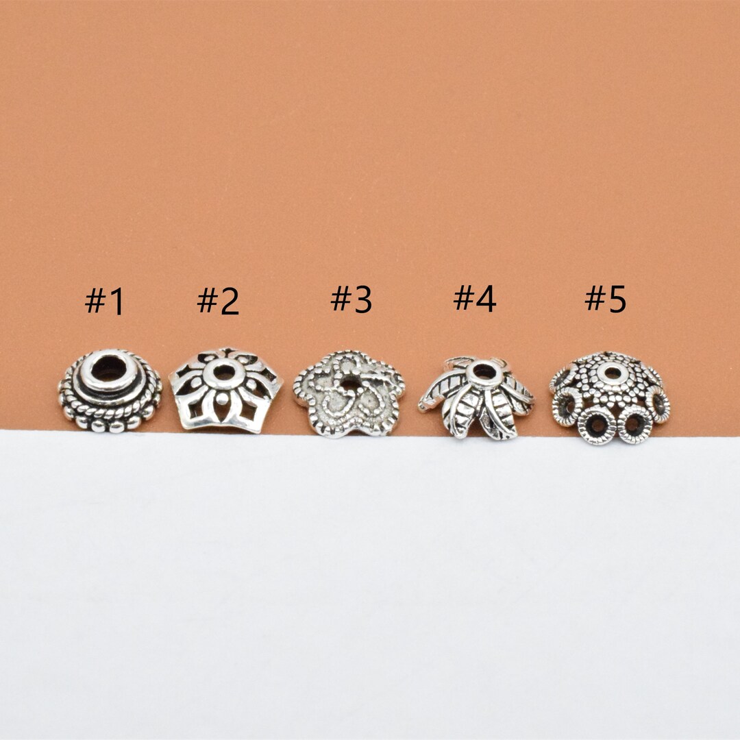 10 Sterling Silver Floral Bead Caps, 925 Silver Flower Bead Cap, Leaf